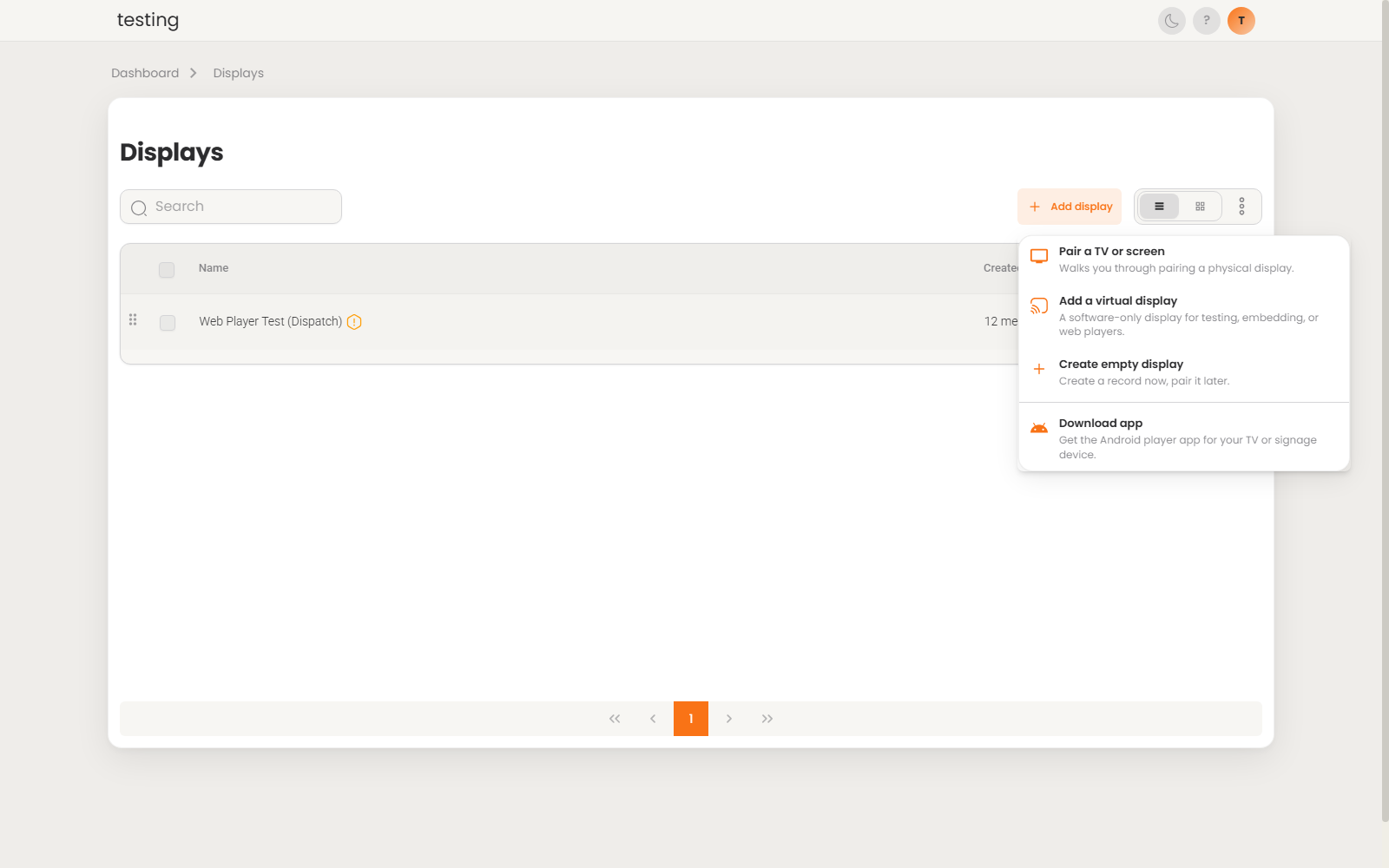 Add-display menu