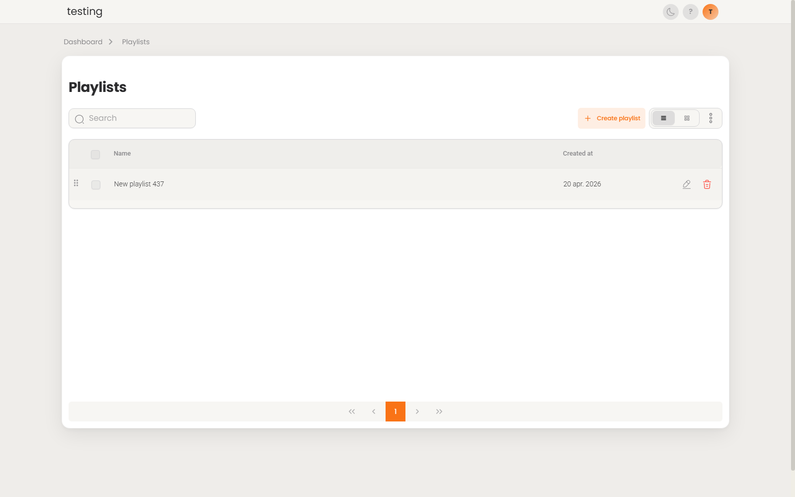 Playlists, list view