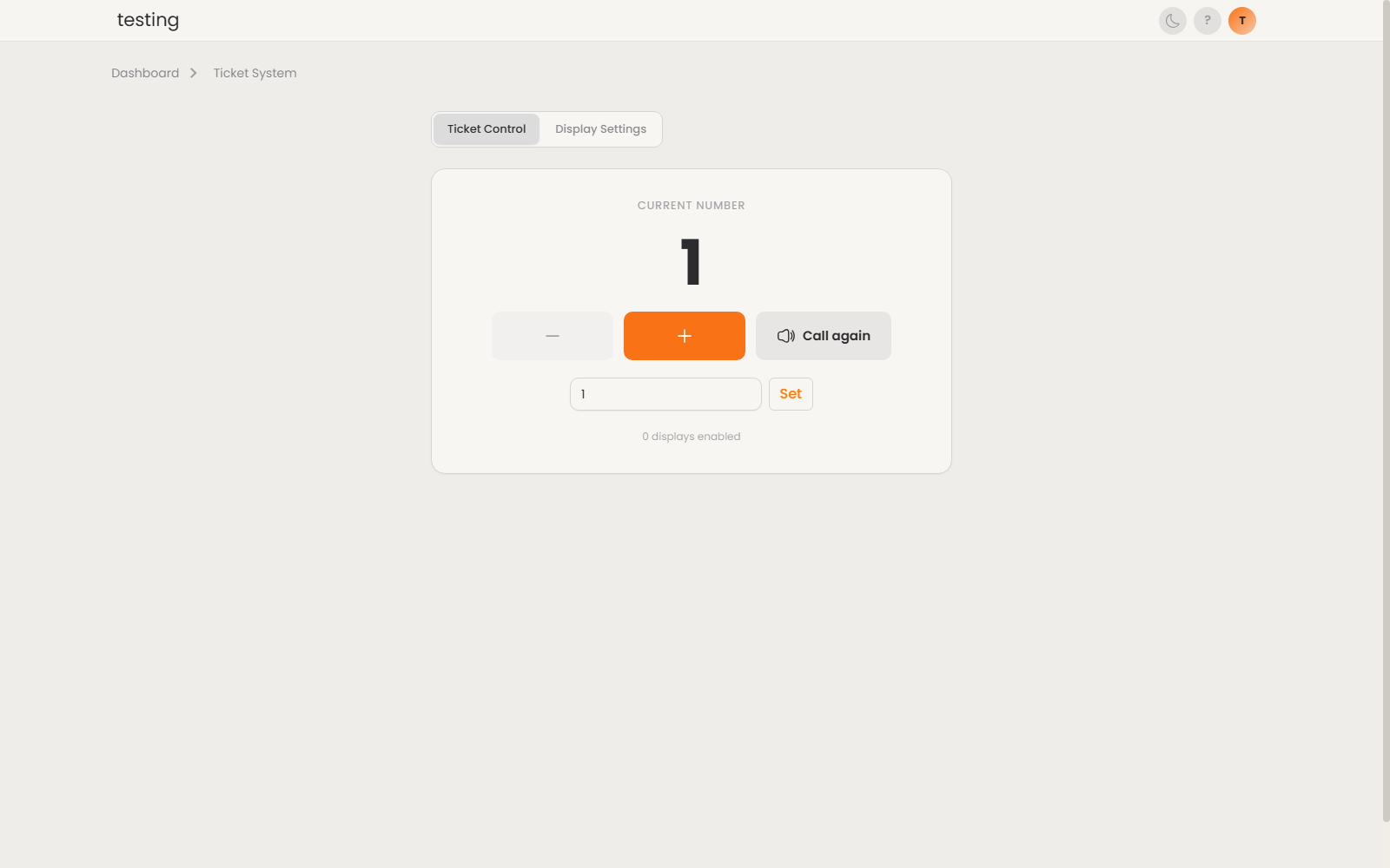 Queue System control panel