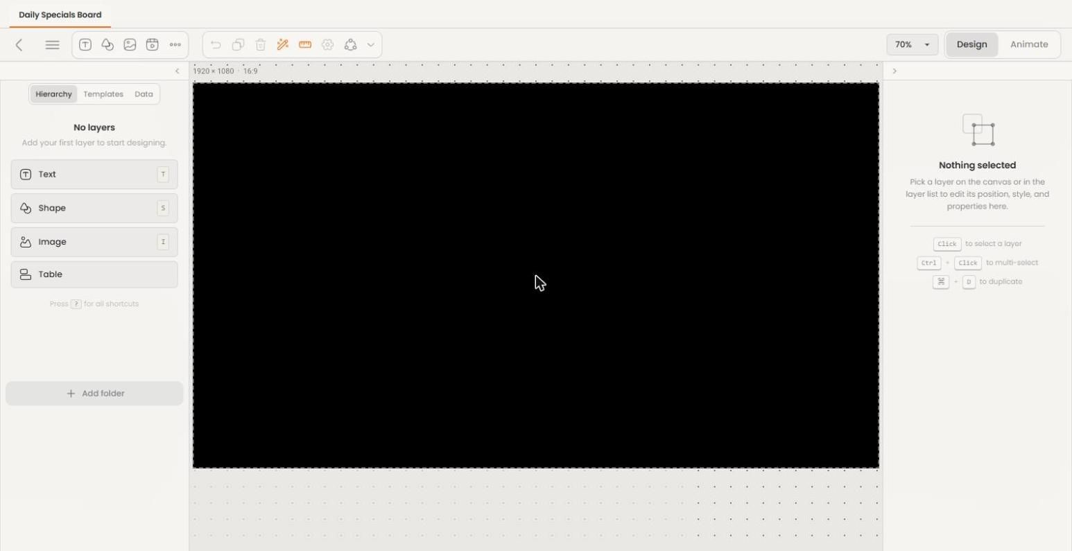 Editor with the canvas loaded